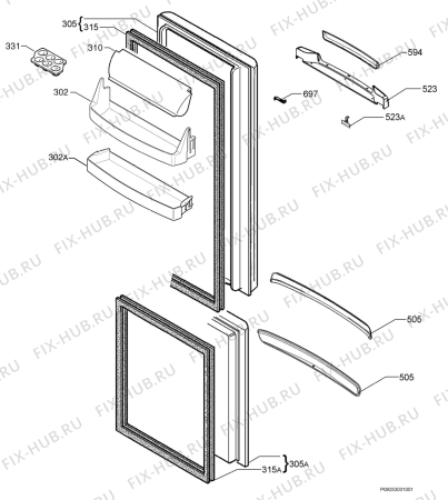 Взрыв-схема холодильника Electrolux ENB39405X - Схема узла Door 003